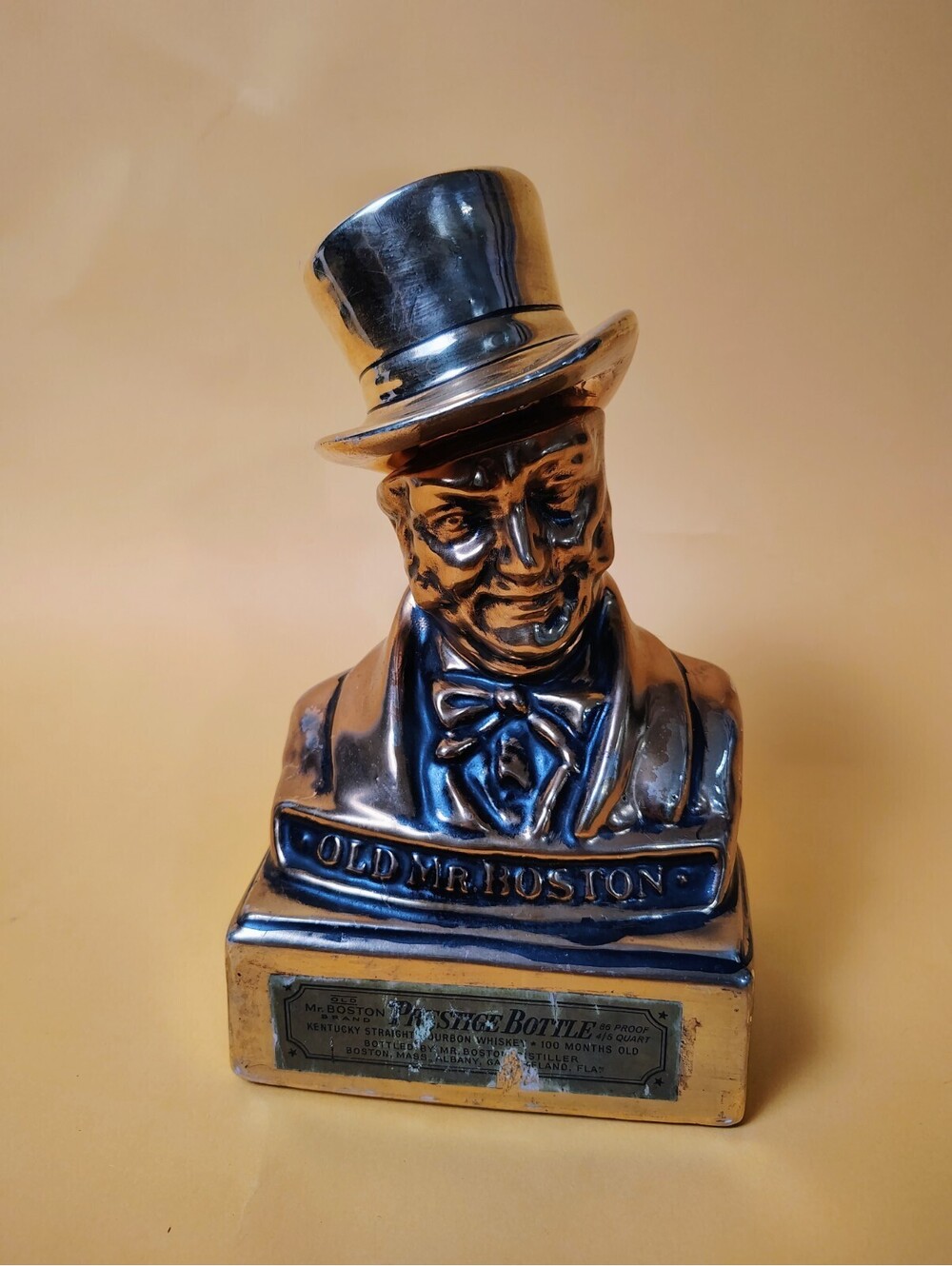 Vintage Old Mr Boston Bourbon Whiskey Decanter Ceramic Bust Top Hat Bottle Empty